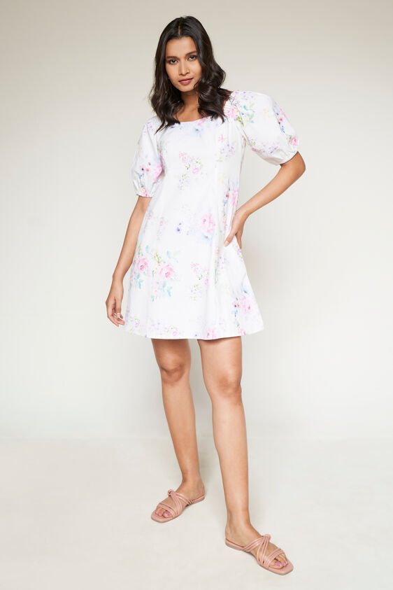 White Floral Straight Dress, White, image 4